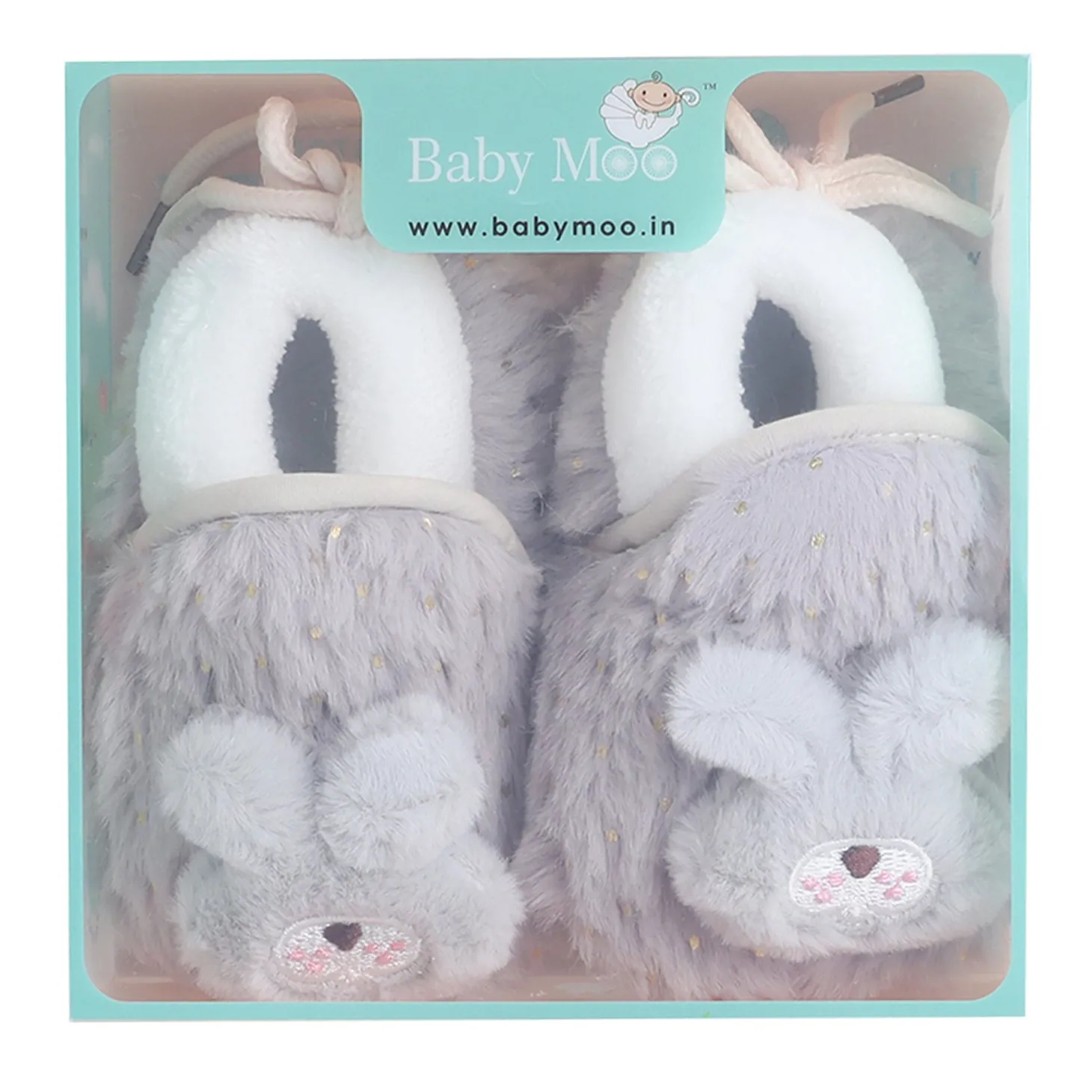 Baby Moo 3D Bunny Soft Slip-On Anti-Skid Plush Warm Booties - Grey