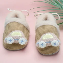 Baby Moo 3D Car Soft Slip-On Anti-Skid Plush Warm Booties - Brown