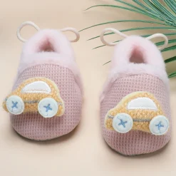Baby Moo 3D Car Soft Slip-On Anti-Skid Plush Warm Booties - Peach