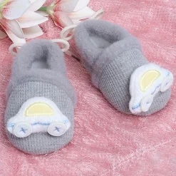 Baby Moo 3D Car Soft Slip-On Anti-Skid Plush Warm Booties - Grey