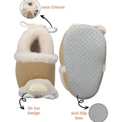 Baby Moo 3D Car Soft Slip-On Anti-Skid Plush Warm Booties - Brown
