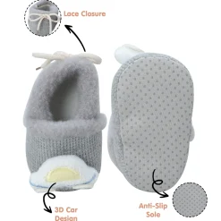 Baby Moo 3D Car Soft Slip-On Anti-Skid Plush Warm Booties - Grey