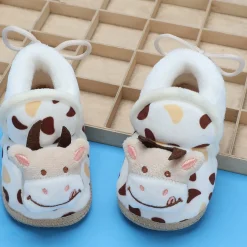 Baby Moo 3D Cow Abstract Spots Soft Slip-On Anti-Skid Plush Warm Booties - Beige