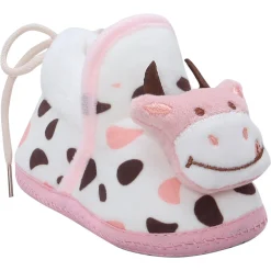 Baby Moo 3D Cow Abstract Spots Soft Slip-On Anti-Skid Plush Warm Booties - Pink