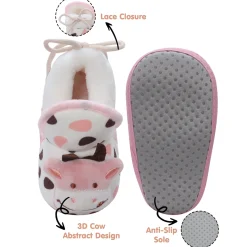 Baby Moo 3D Cow Abstract Spots Soft Slip-On Anti-Skid Plush Warm Booties - Pink