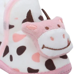 Baby Moo 3D Cow Abstract Spots Soft Slip-On Anti-Skid Plush Warm Booties - Pink