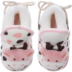 Baby Moo 3D Cow Abstract Spots Soft Slip-On Anti-Skid Plush Warm Booties - Pink