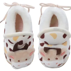 Baby Moo 3D Cow Abstract Spots Soft Slip-On Anti-Skid Plush Warm Booties - Beige