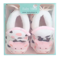 Baby Moo 3D Cow Abstract Spots Soft Slip-On Anti-Skid Plush Warm Booties - Pink