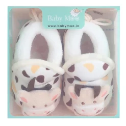 Baby Moo 3D Cow Abstract Spots Soft Slip-On Anti-Skid Plush Warm Booties - Beige