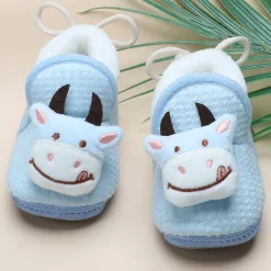 Baby Moo 3D Cow Soft Slip-On Anti-Skid Plush Warm Booties - Blue