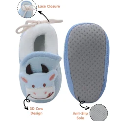 Baby Moo 3D Cow Soft Slip-On Anti-Skid Plush Warm Booties - Blue