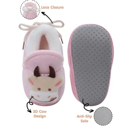 Baby Moo 3D Cow Soft Slip-On Anti-Skid Plush Warm Booties - Pink