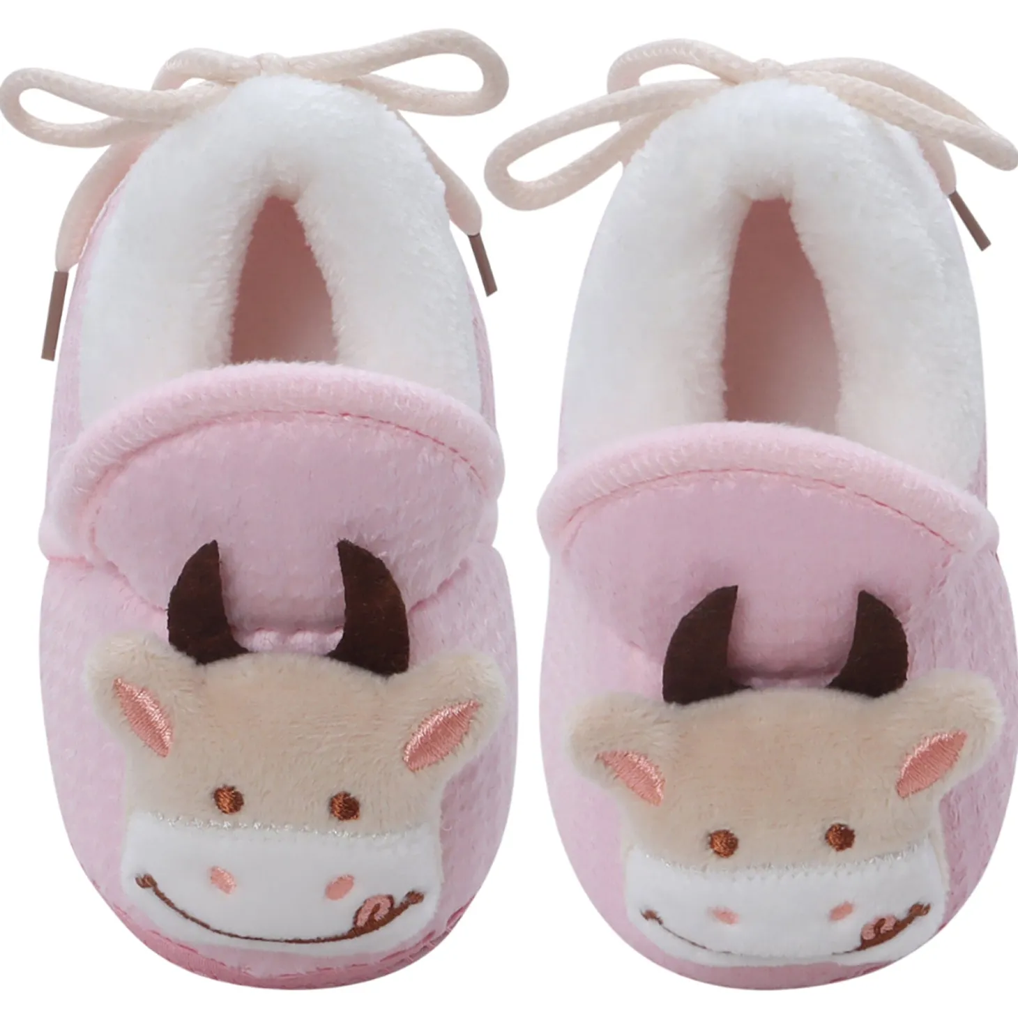 Baby Moo 3D Cow Soft Slip-On Anti-Skid Plush Warm Booties - Pink