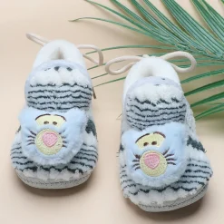 Baby Moo 3D Cub Striped Soft Slip-On Anti-Skid Plush Warm Booties - Blue