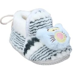 Baby Moo 3D Cub Striped Soft Slip-On Anti-Skid Plush Warm Booties - Blue