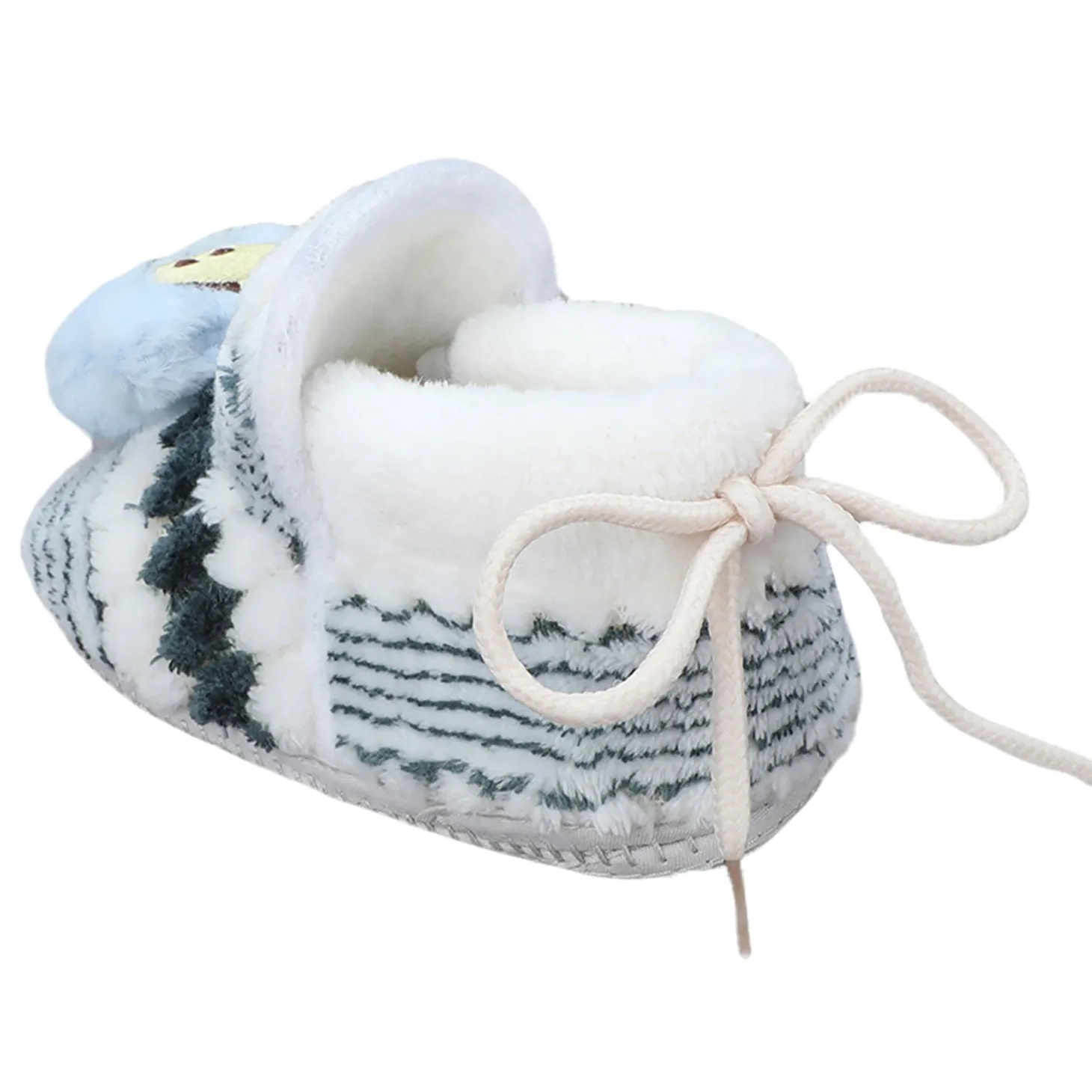 Baby Moo 3D Cub Striped Soft Slip-On Anti-Skid Plush Warm Booties - Blue
