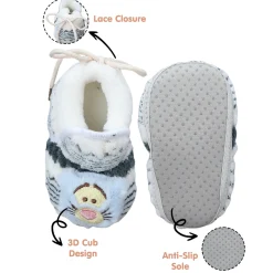Baby Moo 3D Cub Striped Soft Slip-On Anti-Skid Plush Warm Booties - Blue