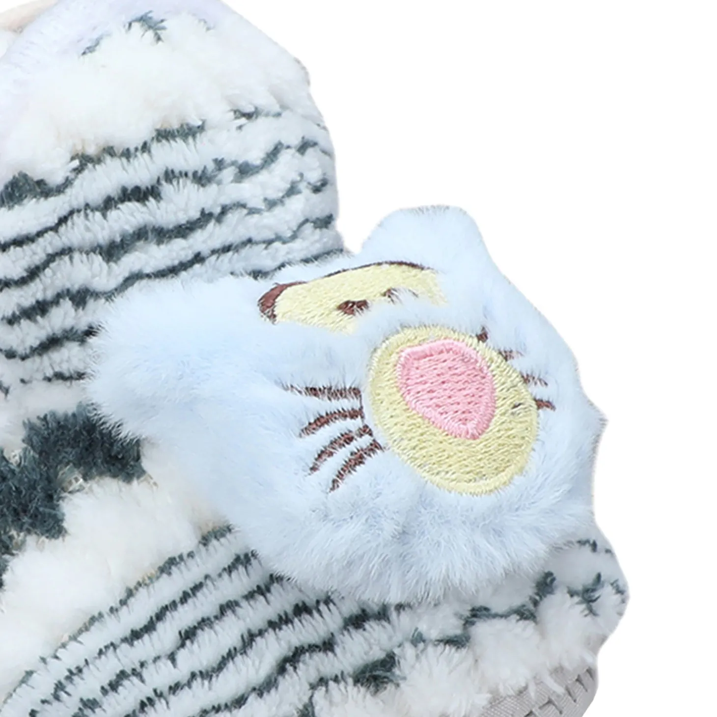Baby Moo 3D Cub Striped Soft Slip-On Anti-Skid Plush Warm Booties - Blue