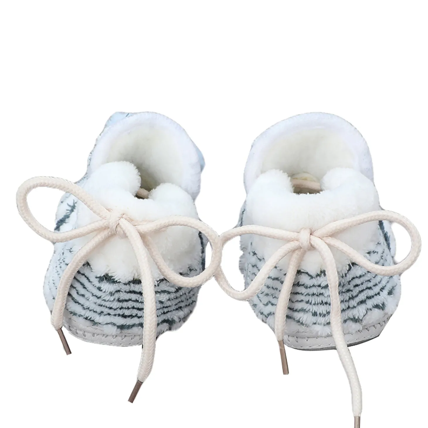 Baby Moo 3D Cub Striped Soft Slip-On Anti-Skid Plush Warm Booties - Blue