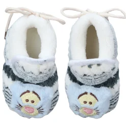Baby Moo 3D Cub Striped Soft Slip-On Anti-Skid Plush Warm Booties - Blue