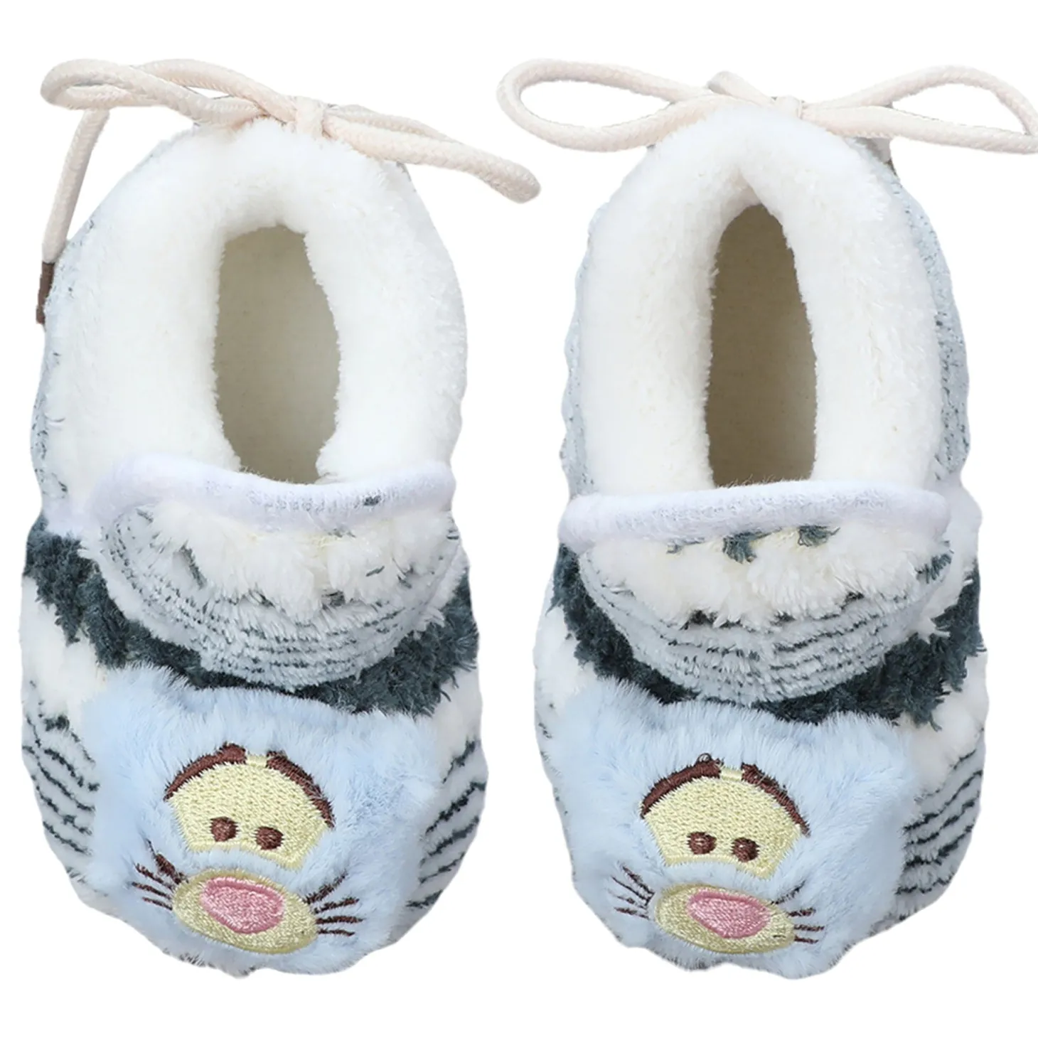 Baby Moo 3D Cub Striped Soft Slip-On Anti-Skid Plush Warm Booties - Blue