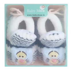 Baby Moo 3D Cub Striped Soft Slip-On Anti-Skid Plush Warm Booties - Blue