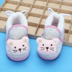 Baby Moo 3D Cute Kitty Soft Slip-On Anti-Skid Plush Warm Booties - Pink