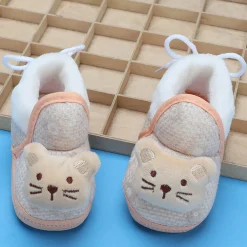 Baby Moo 3D Cute Kitty Soft Slip-On Anti-Skid Plush Warm Booties - Beige