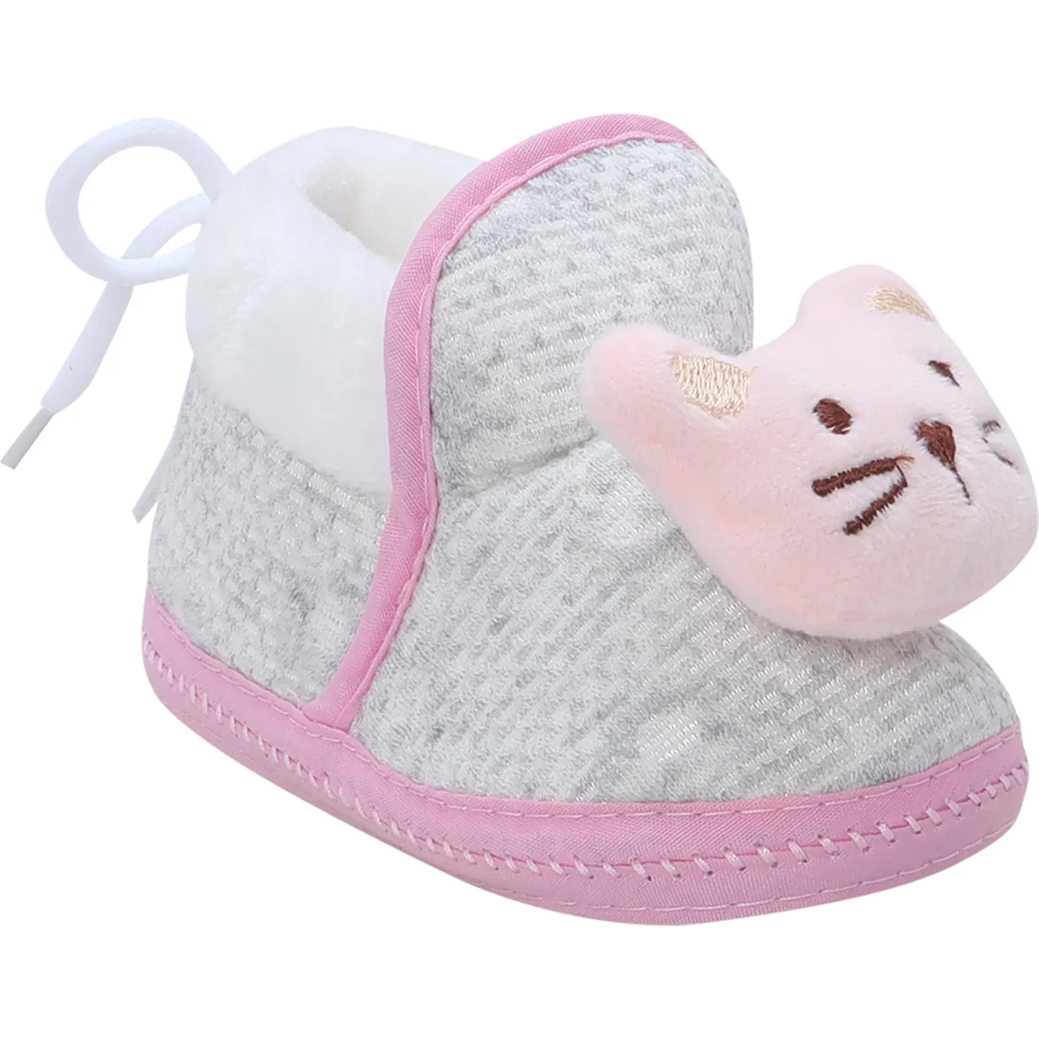 Baby Moo 3D Cute Kitty Soft Slip-On Anti-Skid Plush Warm Booties - Pink
