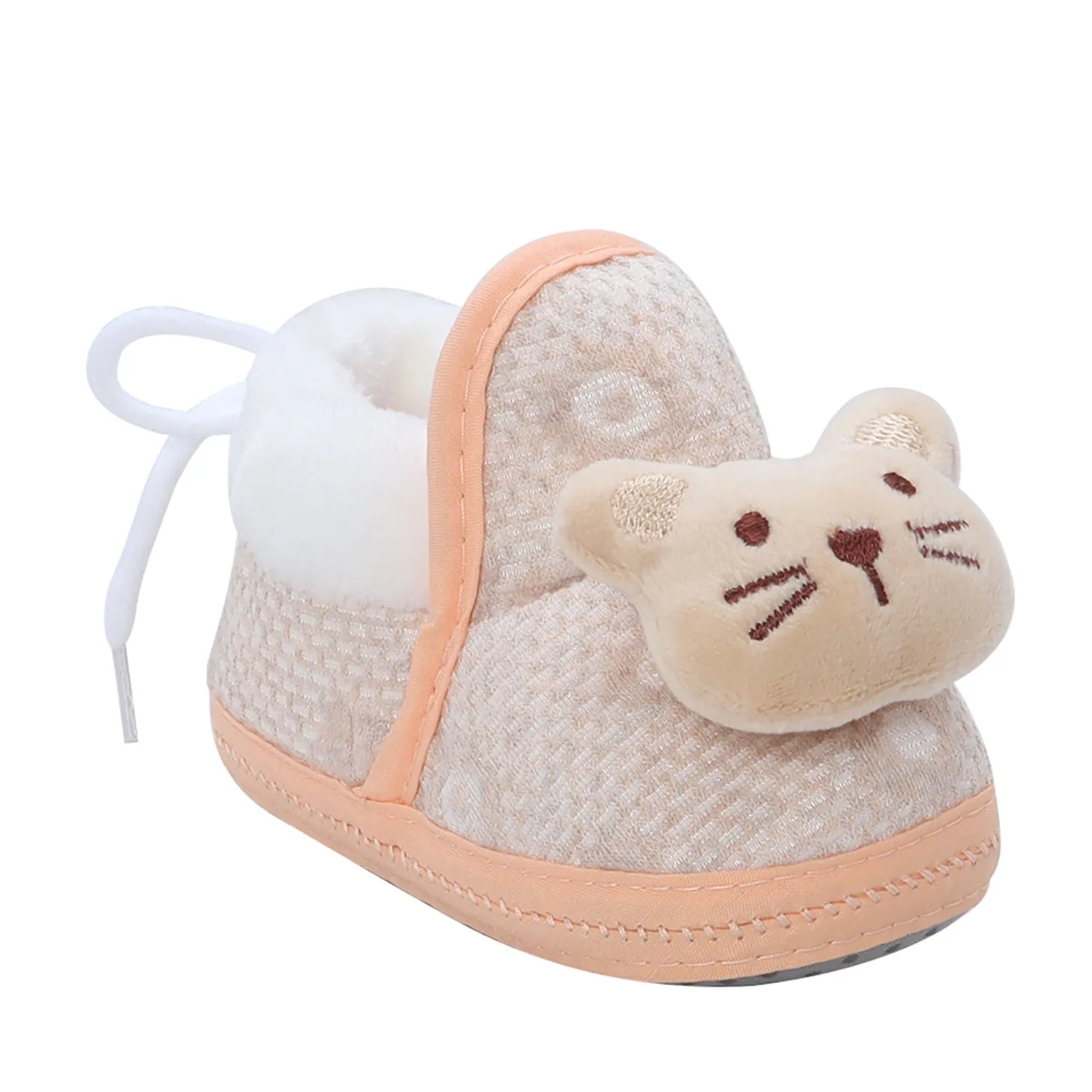 Baby Moo 3D Cute Kitty Soft Slip-On Anti-Skid Plush Warm Booties - Beige