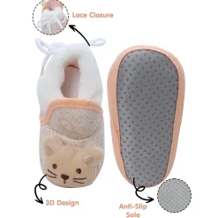 Baby Moo 3D Cute Kitty Soft Slip-On Anti-Skid Plush Warm Booties - Beige