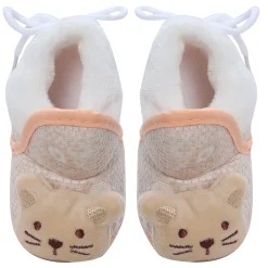 Baby Moo 3D Cute Kitty Soft Slip-On Anti-Skid Plush Warm Booties - Beige