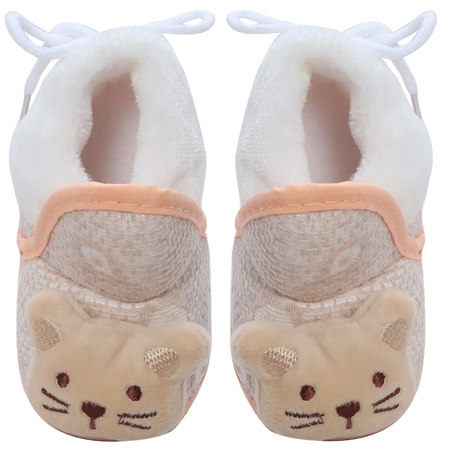 Baby Moo 3D Cute Kitty Soft Slip-On Anti-Skid Plush Warm Booties - Beige