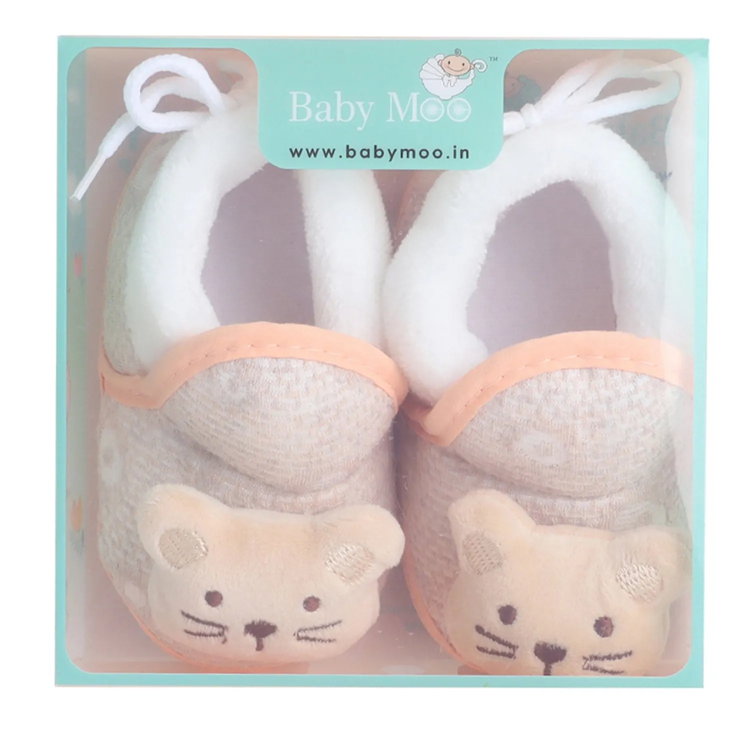 Baby Moo 3D Cute Kitty Soft Slip-On Anti-Skid Plush Warm Booties - Beige