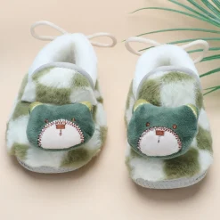 Baby Moo 3D Dear Bear Soft Slip-On Anti-Skid Plush Warm Booties - Green