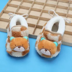 Baby Moo 3D Dear Bear Soft Slip-On Anti-Skid Plush Warm Booties - Brown