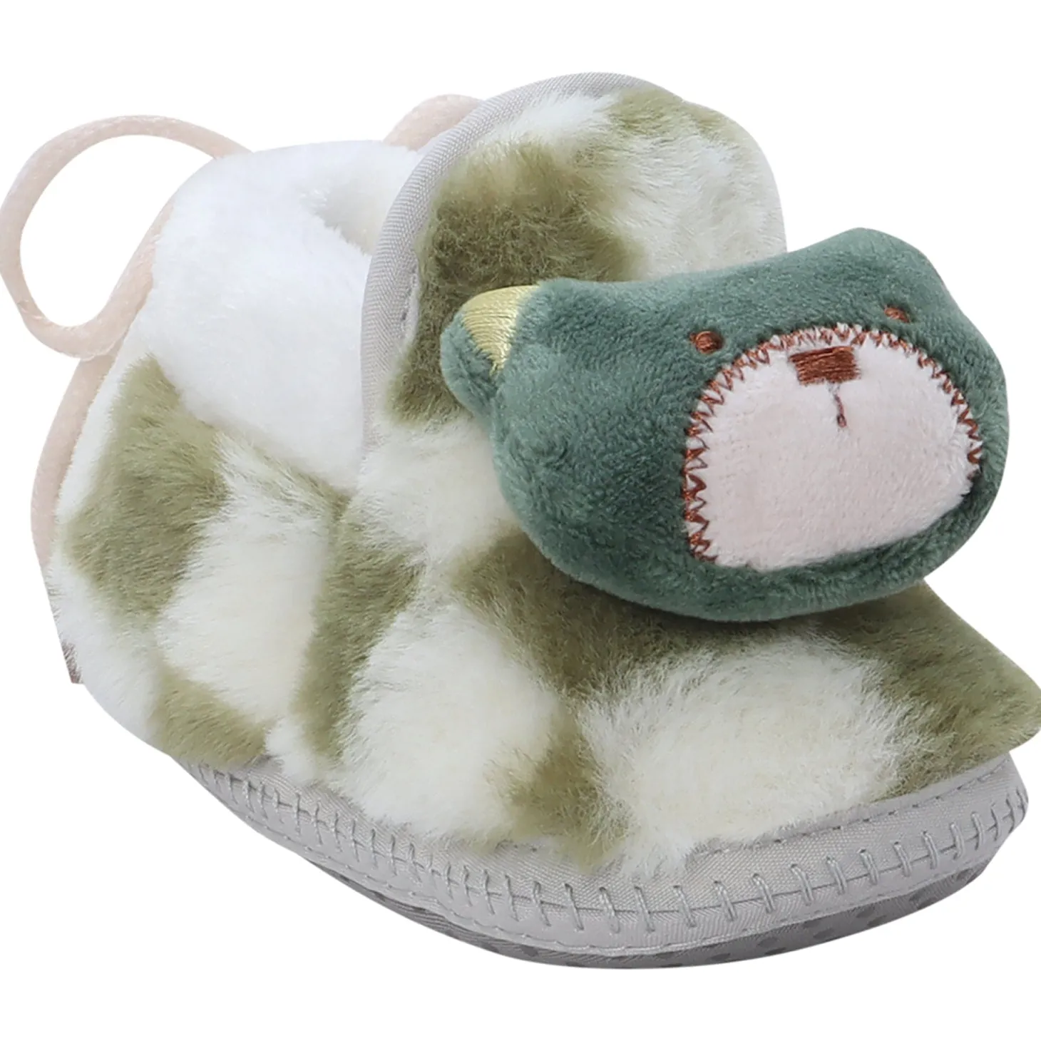 Baby Moo 3D Dear Bear Soft Slip-On Anti-Skid Plush Warm Booties - Green
