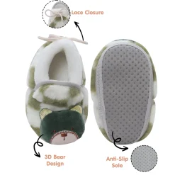 Baby Moo 3D Dear Bear Soft Slip-On Anti-Skid Plush Warm Booties - Green