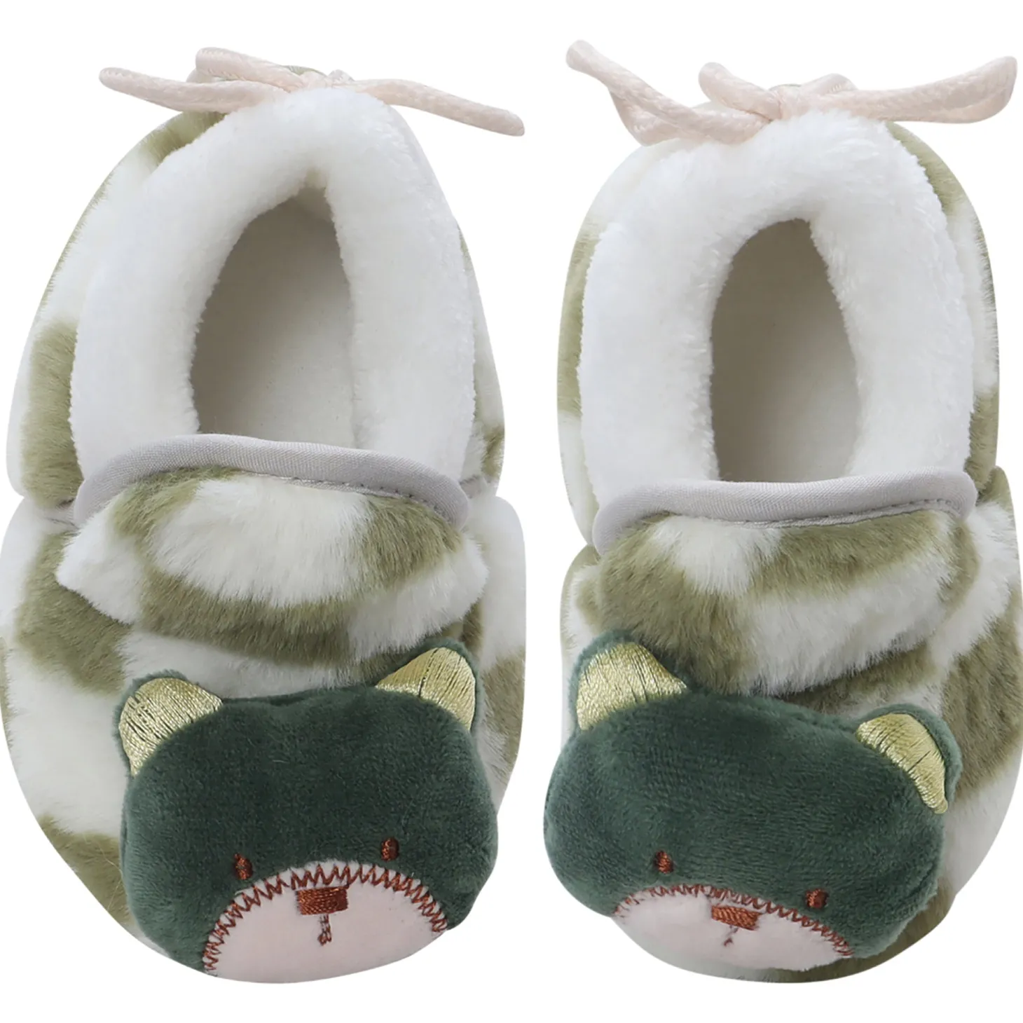 Baby Moo 3D Dear Bear Soft Slip-On Anti-Skid Plush Warm Booties - Green