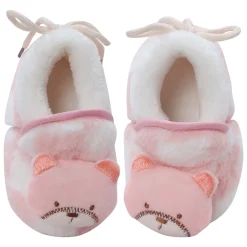 Baby Moo 3D Dear Bear Soft Slip-On Anti-Skid Plush Warm Booties - Pink