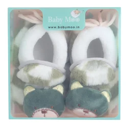 Baby Moo 3D Dear Bear Soft Slip-On Anti-Skid Plush Warm Booties - Green