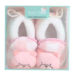 Baby Moo 3D Dear Bear Soft Slip-On Anti-Skid Plush Warm Booties - Pink