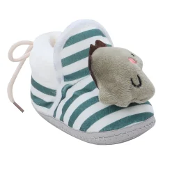 Baby Moo 3D Dino Striped Soft Slip-On Anti-Skid Plush Warm Booties - Green