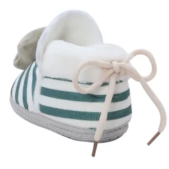 Baby Moo 3D Dino Striped Soft Slip-On Anti-Skid Plush Warm Booties - Green