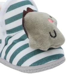 Baby Moo 3D Dino Striped Soft Slip-On Anti-Skid Plush Warm Booties - Green