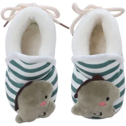 Baby Moo 3D Dino Striped Soft Slip-On Anti-Skid Plush Warm Booties - Green