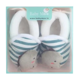 Baby Moo 3D Dino Striped Soft Slip-On Anti-Skid Plush Warm Booties - Green