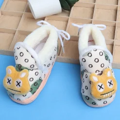 Baby Moo 3D Dizzy Cat Soft Slip-On Anti-Skid Plush Warm Booties - Beige
