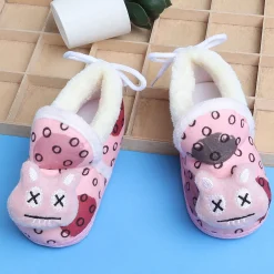 Baby Moo 3D Dizzy Cat Soft Slip-On Anti-Skid Plush Warm Booties - Peach